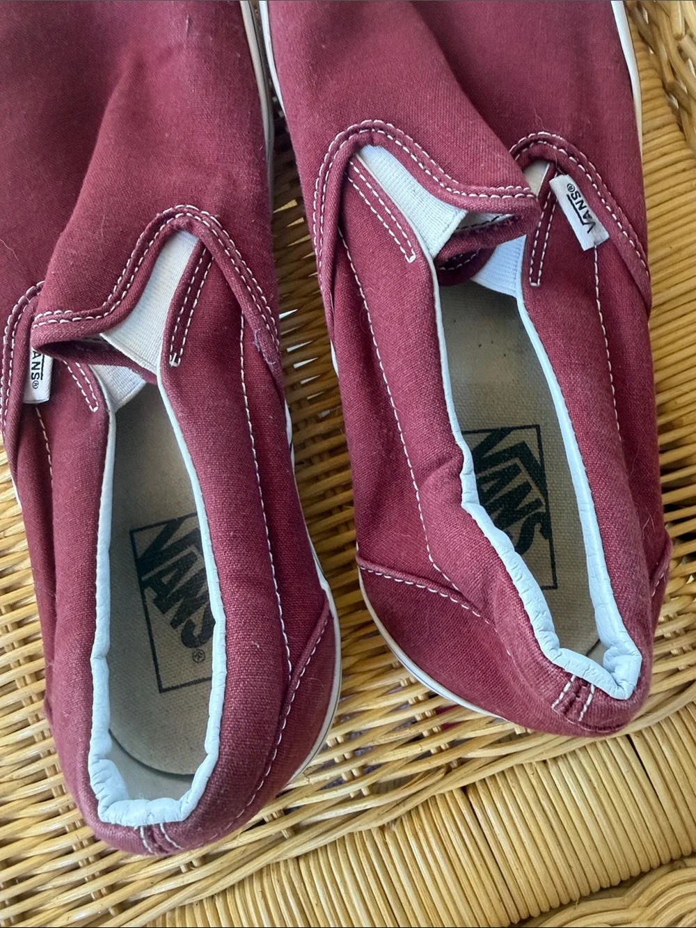 Vans Slip-On Sneakers in Maroon and White